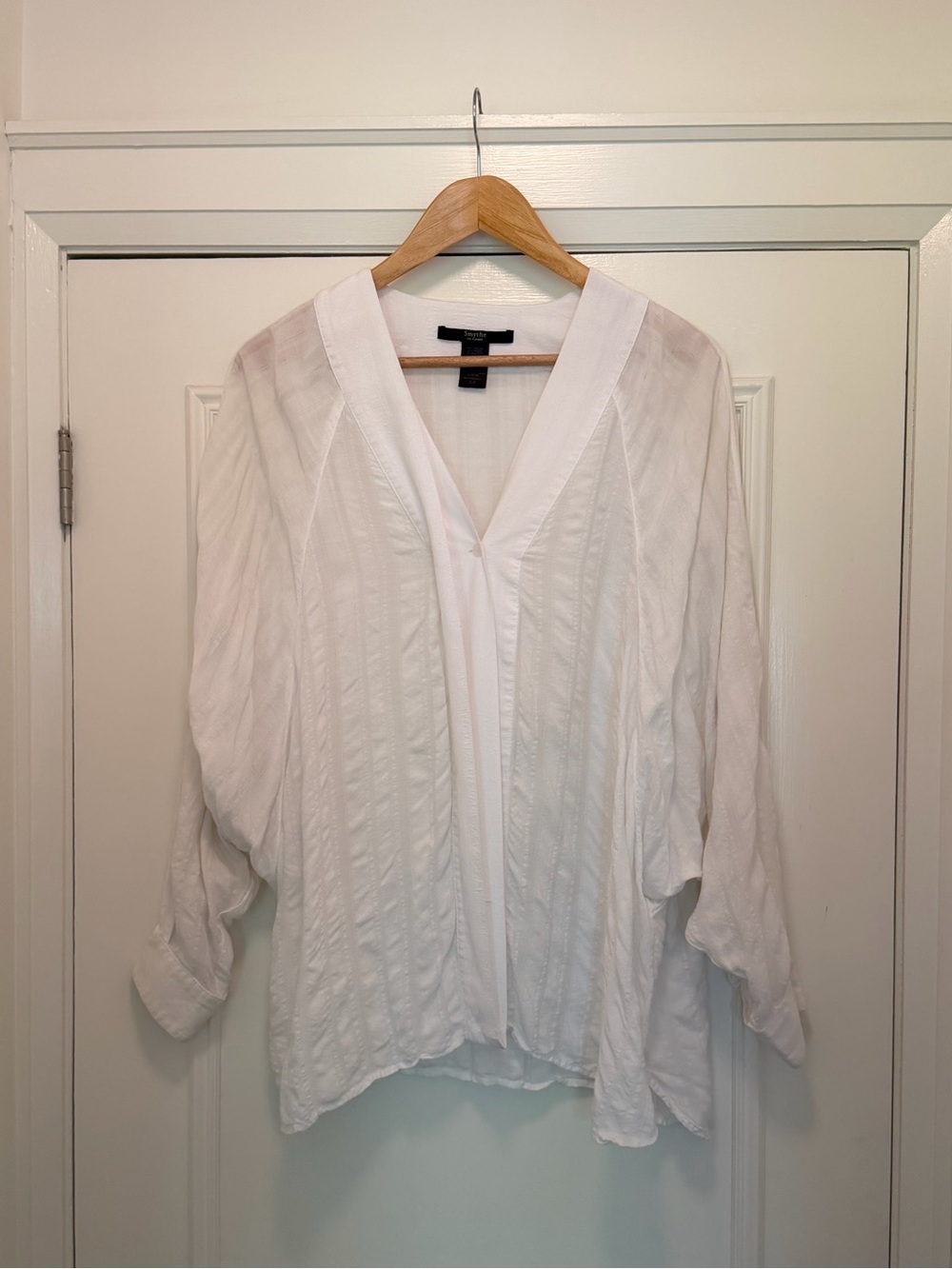 Smythe White V-Neck Textured Cotton kimono Blouse